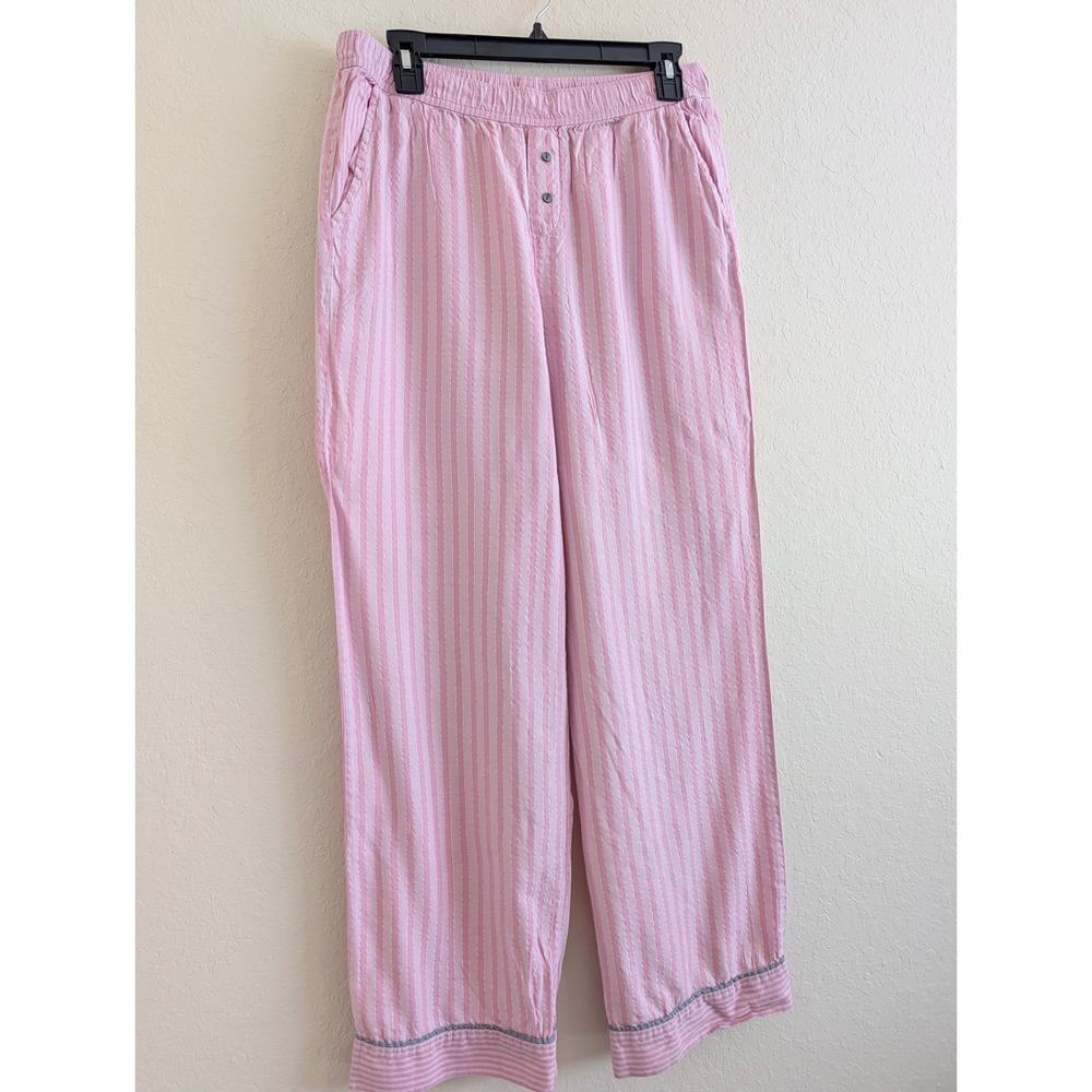 Victorias Secret Pink White Striped Shimmer Pajama Pants Metallic Lurex Medium